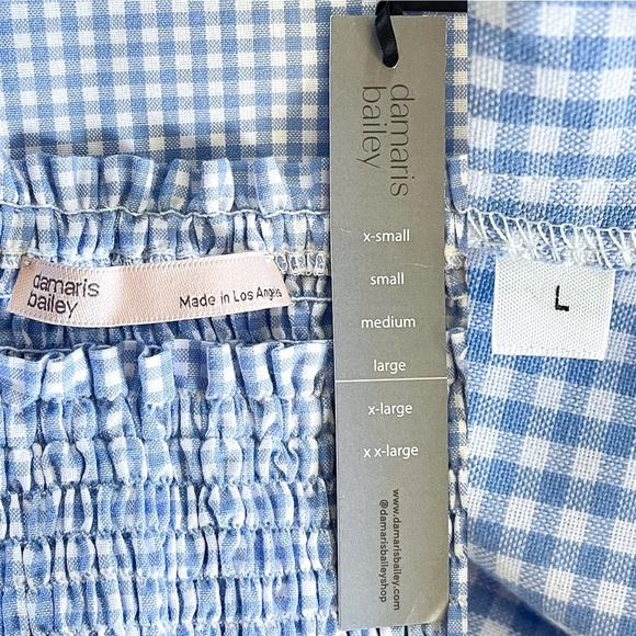 Damaris Bailey Azul Dress Smocked Puff Sleeve Midi Gingham Blue Large NWT - Picture 5 of 7